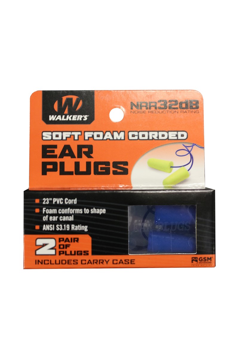 WALKERS - 2 PAIRS BLUE CORDED FOAM PLUG WITH PLASTIC CASE